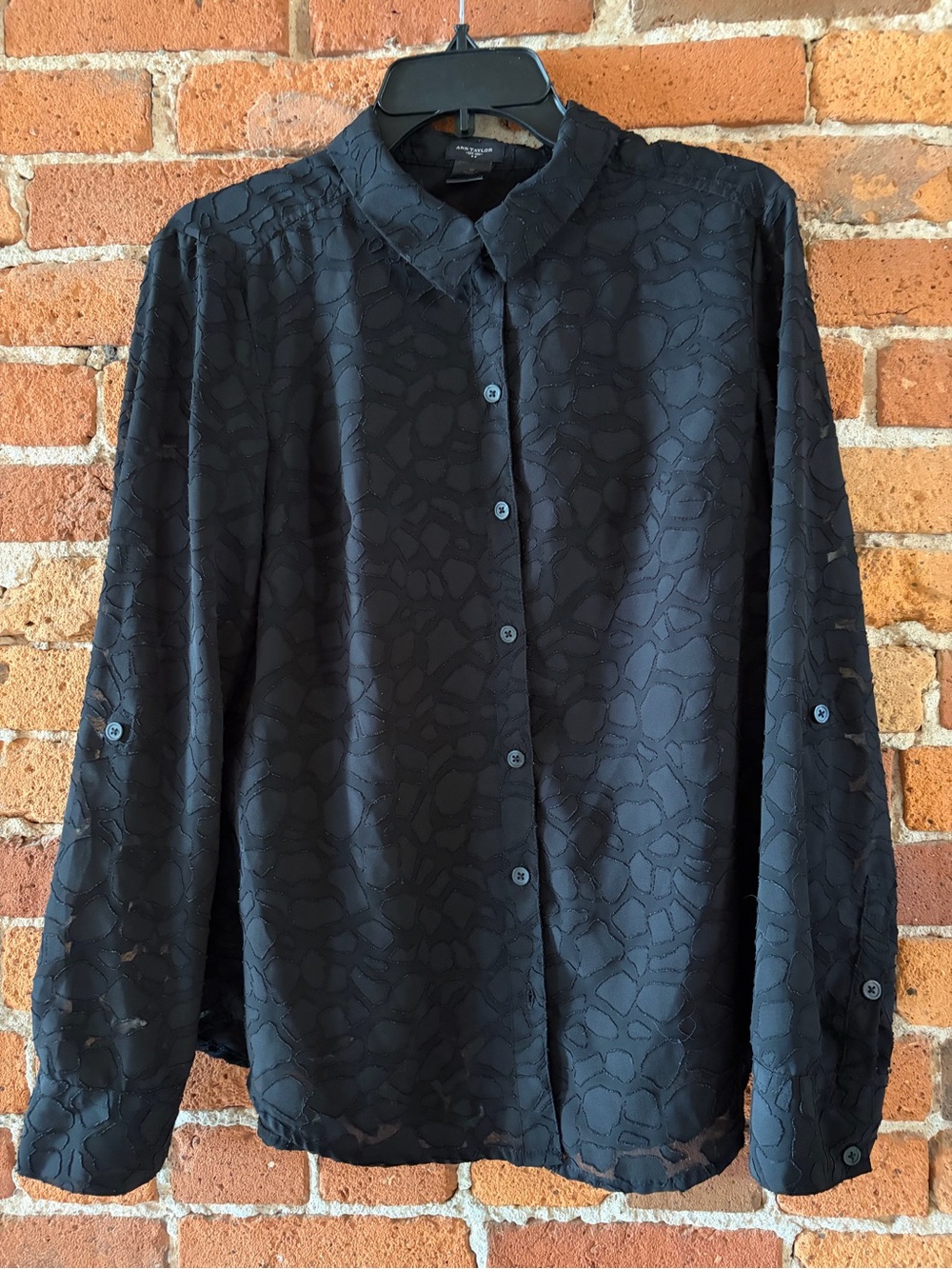 Ann Taylor Black Button-Down Textured Women's Shirt